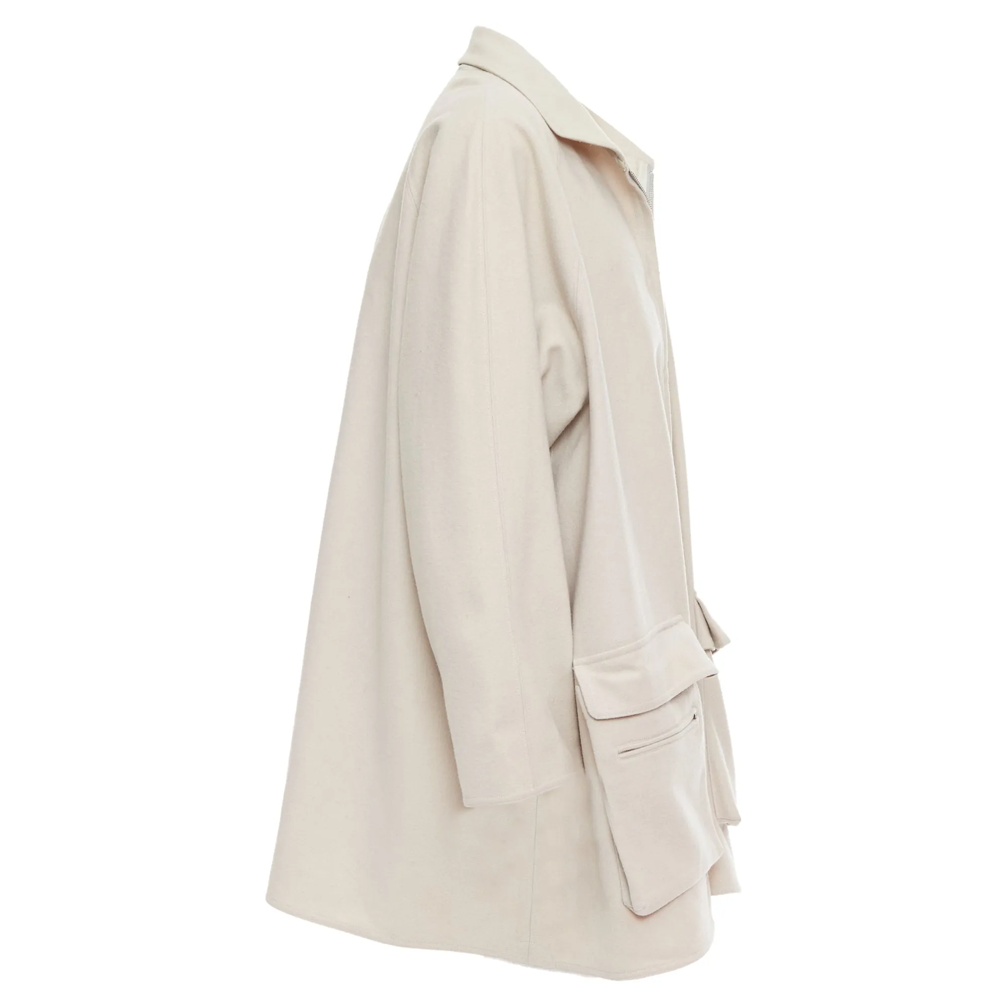 Yohji Yamamoto Wooly Pocketed Zip Up Boxy Coat